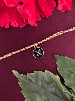 Digital Dress Room - X Letter Black Initial Coin Pendant Thread Rakhi