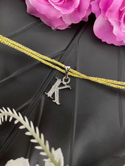 Digital Dress Room - K Roman Letter Silver Plated AD Initial Thread Rakhi