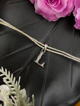 Digital Dress Room - L Roman Letter Silver Plated AD Initial Thread Rakhi