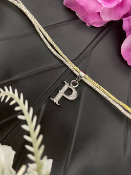 Digital Dress Room - P Roman Letter Silver Plated AD Initial Thread Rakhi