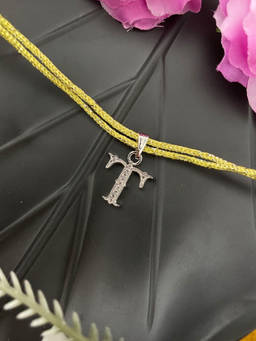 Digital Dress Room - T Roman Letter Silver Plated AD Initial Thread Rakhi