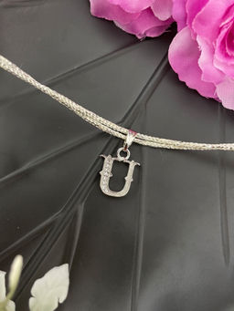 Digital Dress Room - U Roman Letter Silver Plated AD Initial Thread Rakhi