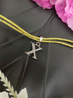 Digital Dress Room - X Roman Letter Silver Plated AD Initial Thread Rakhi