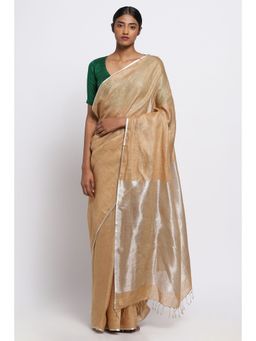 Via East - Gold Linen Saree with Unstitched Blouse