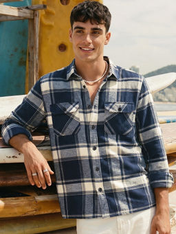 Bewakoof - Men's Navy Blue Checked Cargo Shirt