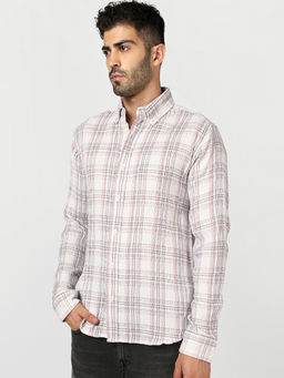 Bewakoof - Men's White Checked Textured Shirt