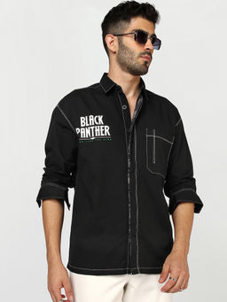 Bewakoof - Marvel Men's Jet Black Graphic Printed Oversized Shirt