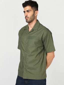 Bewakoof - Men's Olive Self Design Oversized Shirt