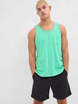 GAP - Men's Green Solid Round Neck Tank T-Shirt