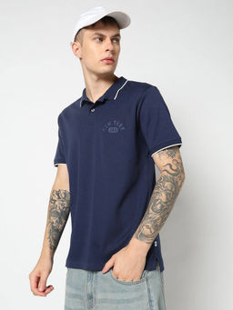 GAP - Men's Navy Blue Logo Slim Fit Polo T-Shirt