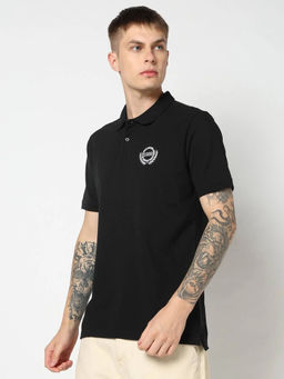 GAP - Men's Black Solid Slim Fit Polo T-Shirt