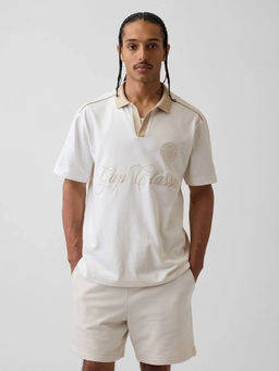 GAP - Men's Off White Embroidered Rugby T-Shirt