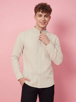 Being Human - Beige Regular Fit Full Sleeve Mandarin Collar Men's Shirt