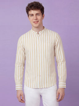 Being Human - Beige Regular Fit Full Sleeve Mandarin Collar Men's Shirt