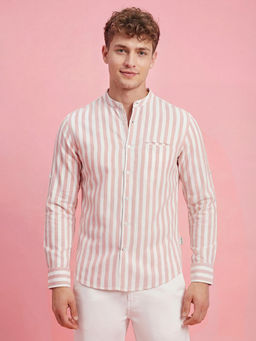 Being Human - Pink Regular Fit Full Sleeve Mandarin Collar Men's Shirt