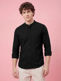 Being Human - Black Regular Fit Full Sleeve Mandarin Collar Men's Shirt