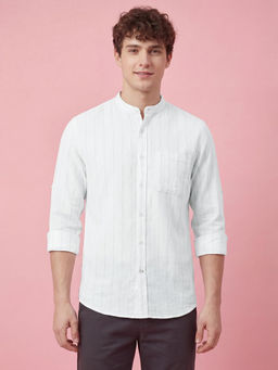 Being Human - White Regular Fit Full Sleeve Mandarin Collar Men's Shirt