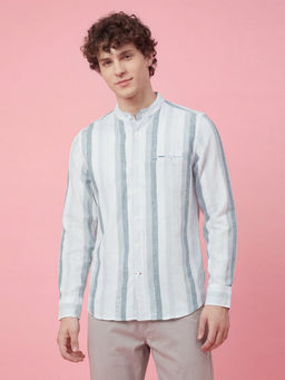 Being Human - Regular Fit Stripes Mandarin Collar Men's Shirt