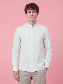 Being Human - Regular Fit Stripes Mandarin Collar Men's Shirt