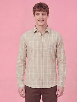 Being Human - Beige Checkered Full Sleeve Men's Shirt