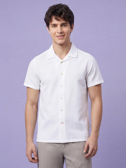 Being Human - White Regular Fit Half Sleeve Lapel Collar Men's Shirt