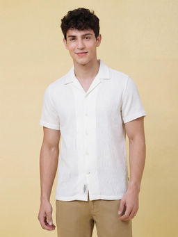 Being Human - White Regular Fit Half Sleeve Lapel Collar Men's Shirt