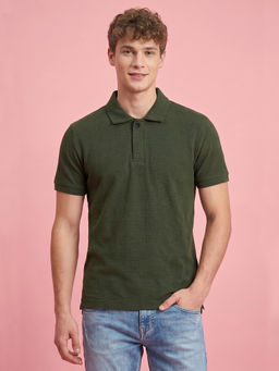 Being Human - Green Textured Half Sleeve Polo Neck Men's T-Shirt