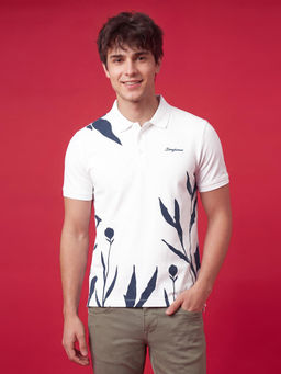 Being Human - Contrast Floral Printed White Polo Neck Men's T-Shirt
