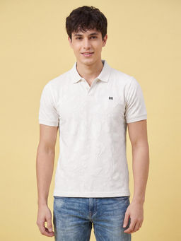 Being Human - Cream Floral Textured Polo Neck Men's T-Shirt