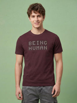 Being Human - Brown Brand Embellished Crew Neck Men's T-Shirt