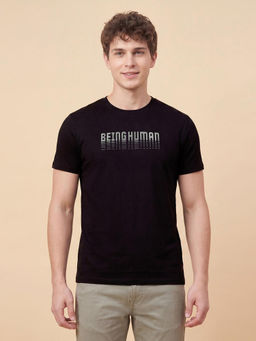 Being Human - Black Printed Half Sleeve Crew Neck Men's T-Shirt