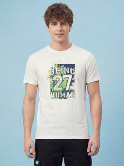 Being Human - White Regular Fit Half Sleeve Crew Neck Men's T-Shirt