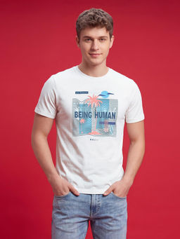 Being Human - White Graphic Printed Half Sleeve Men's T-Shirt