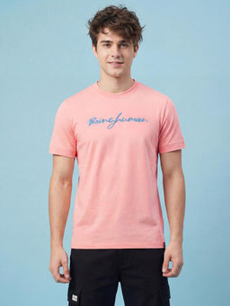 Being Human - Pink Regular Fit Typographic Crew Neck Men's T-Shirt