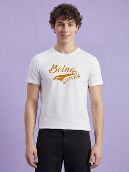 Being Human - White Regular Fit Half Sleeve Men's T-Shirt