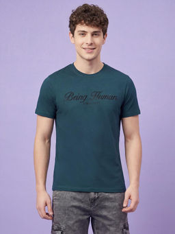 Being Human - Blue Regular Fit Typographic Crew Neck Men's T-Shirt