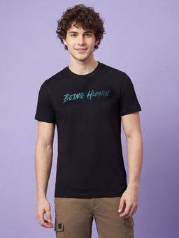 Being Human - Black Solid Half Sleeve Crew Neck Men's T-Shirt