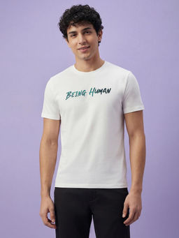 Being Human - White Solid Half Sleeve Crew Neck Men's T-Shirt