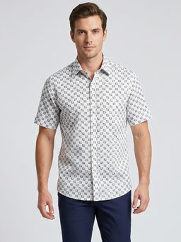 Charagh Din - Cotton Short Sleeves Print Cream Casual Shirt