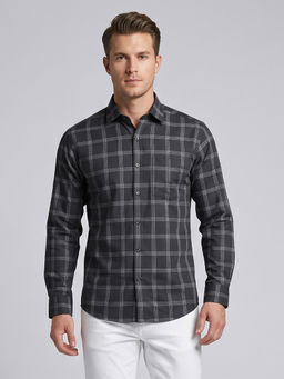 Charagh Din - Cotton Long Sleeves Checks Black Casual Shirt