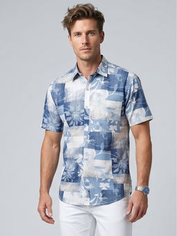 Charagh Din - Blended Short Sleeves Print Blue Casual Shirt