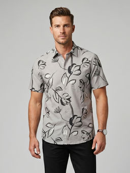 Charagh Din - Blended Short Sleeves Print Green Casual Shirt