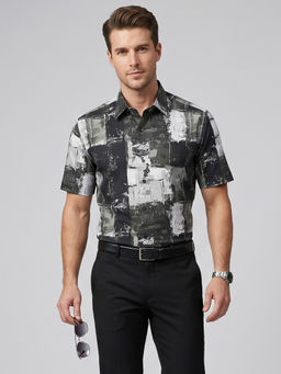 Charagh Din - Blended Short Sleeves Print Black Casual Shirt