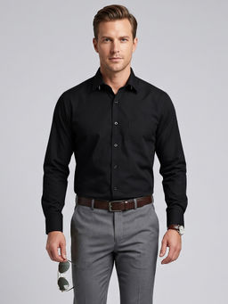 Charagh Din - Cotton Long Sleeves Plain Black Formal Shirt
