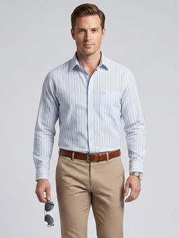 Charagh Din - Blended Long Sleeves Stripes Blue Formal Shirt
