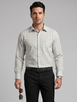 Charagh Din - Blended Long Sleeves Stripes Grey Formal Shirt