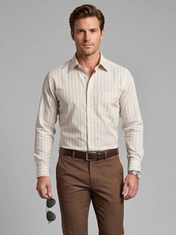 Charagh Din - Blended Long Sleeves Stripes Off White Formal Shirt