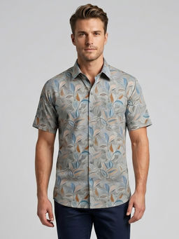 Charagh Din - Blended Short Sleeves Print Gray Party Shirt