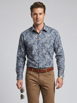 Charagh Din - Blended Long Sleeves Print Blue Party Shirt