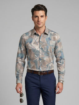 Charagh Din - Blended Long Sleeves Print Gray Party Shirt
